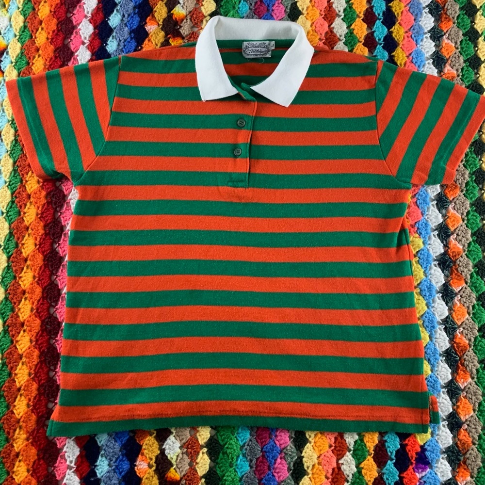 Vintage 80s Villager Soft Boxy Polo Shirt Crop Colorful Horizontal Rugby… - Picture 7 of 11